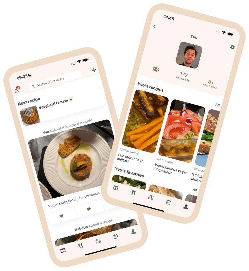 Two screenshots of the wall and profile page