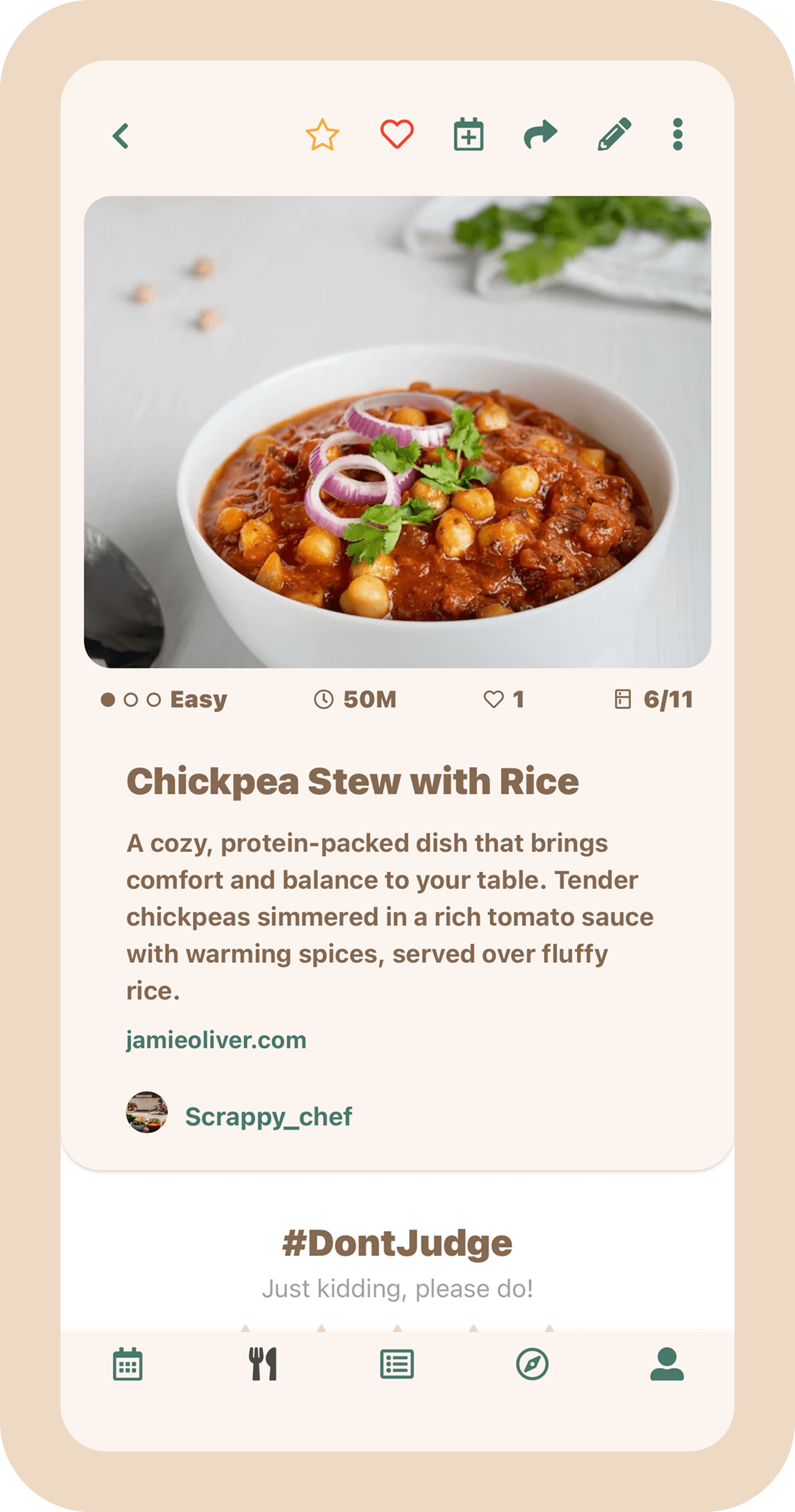 Screenshot of recipe detail screen