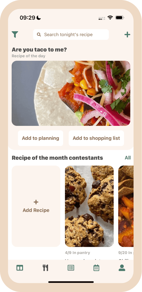 Screenshot of the recipe overview screen