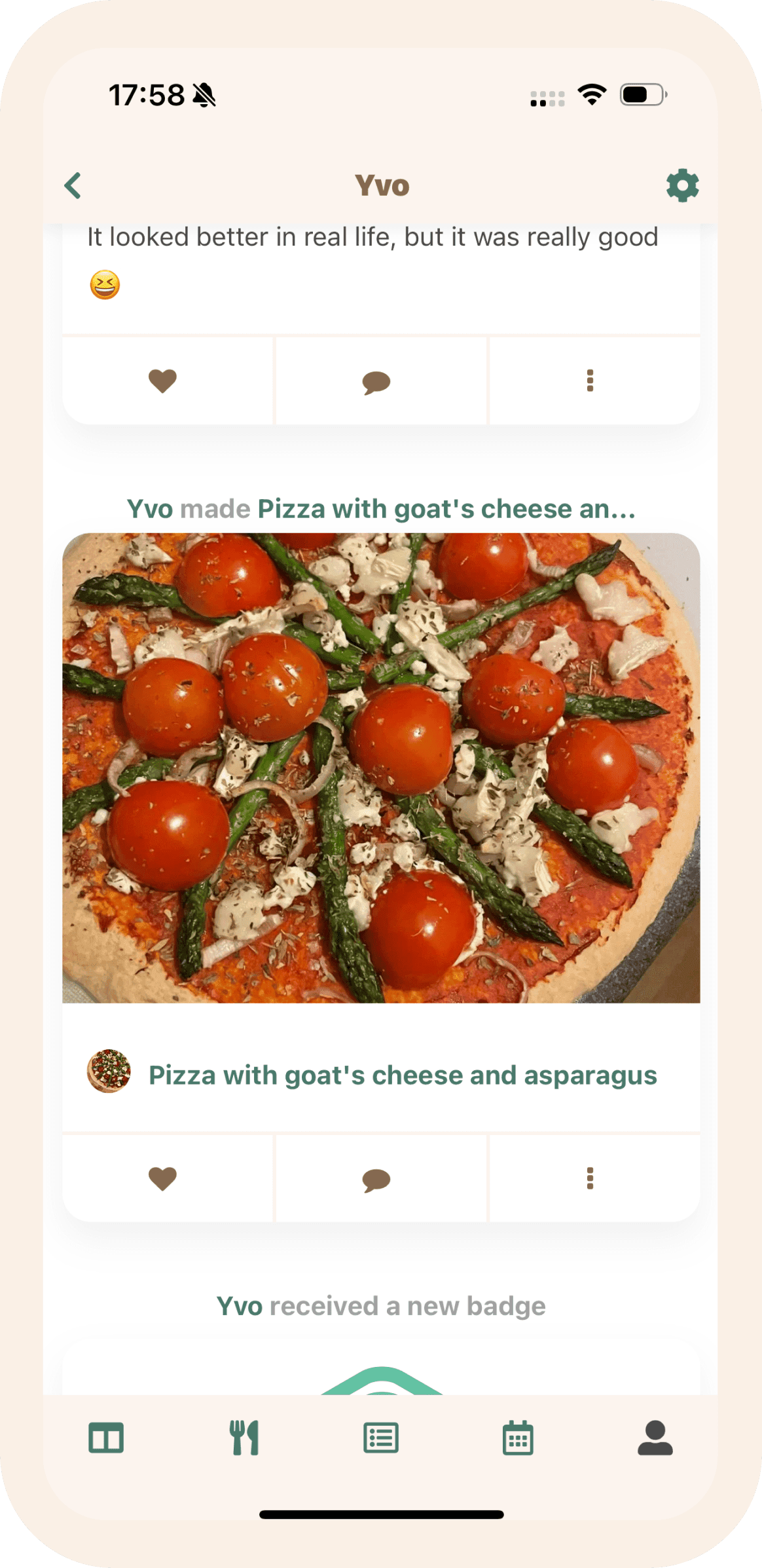 Screenshot of a user who made a recipe