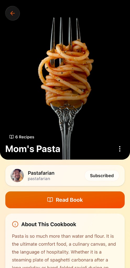 Cookbook overview for Mom’s Pasta