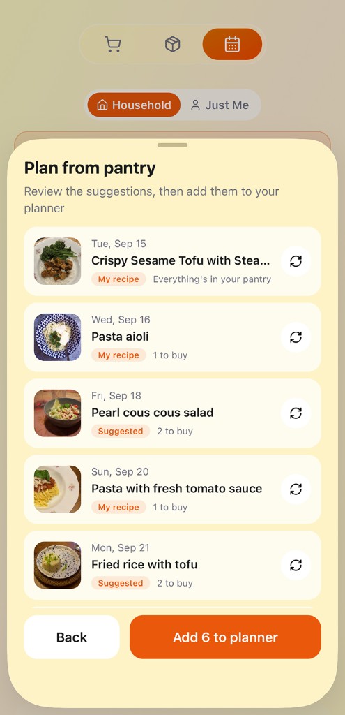 Meal plan generated from your pantry