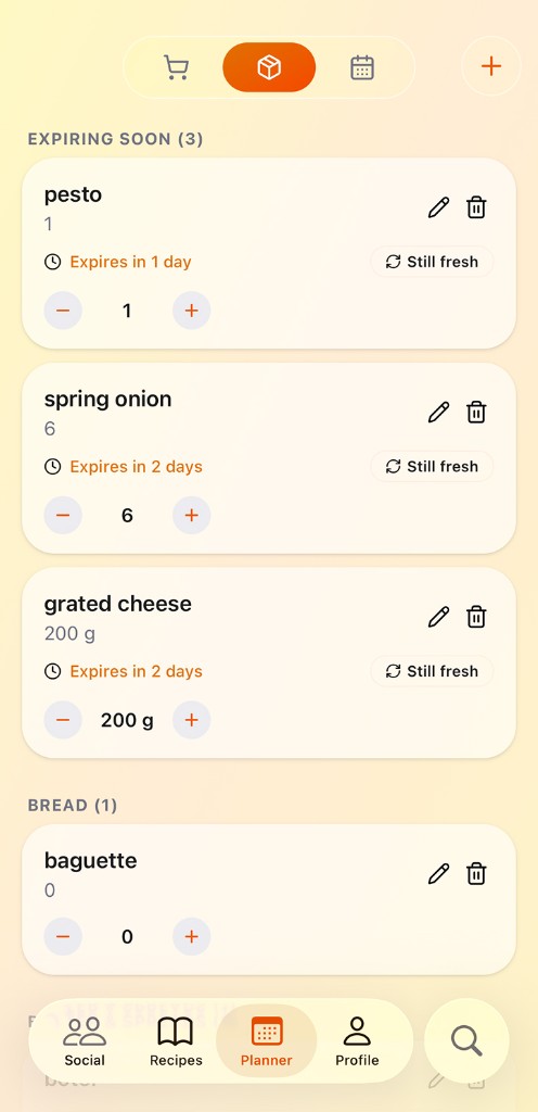 Pantry list with items expiring soon