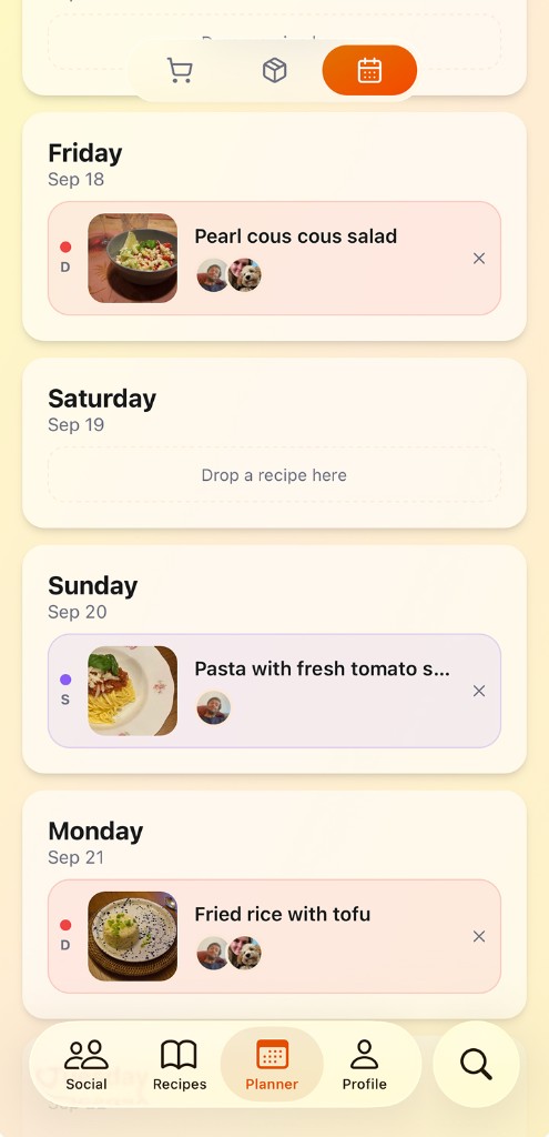 Meal planner with household dinners