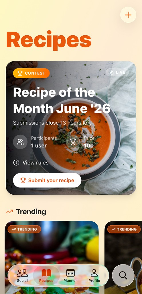 Recipes overview with the recipe of the month
